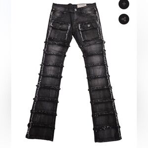 FWRD Patchwork Men’s Washed Black Stacked Jeans 30x36 Stretch Denim Streetwear